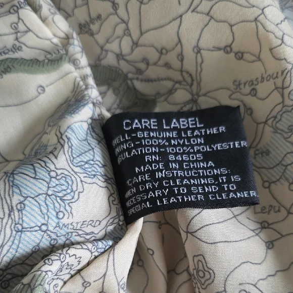 Men's Distressed Brown Leather Bomber Jacket with Flag Patch - Picture 13 of 13